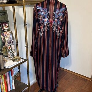 Free People Striped Embroidered Satin Duster Coat or Robe